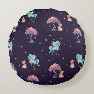Bookish Magic Unicorn & Storytime Girl Round Pillo Rond Kussen