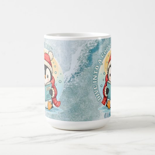 Bookish Penguin Adventure Large Coffee Tea Mug Koffiemok (Center)