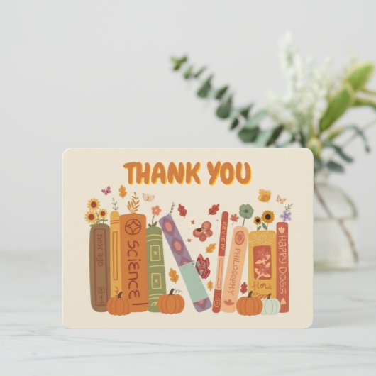 Bookish Pumpkin Orange Oatmeal Flat Thank You Card Bedankkaart (Staand voorkant)