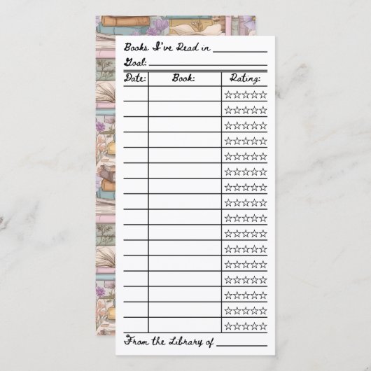 Bookish Reading List Tracker Flat Card (Voorkant / Achterkant)