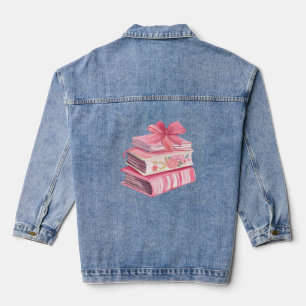 Bookish roze waterverf boog lezen liefde denim jacket