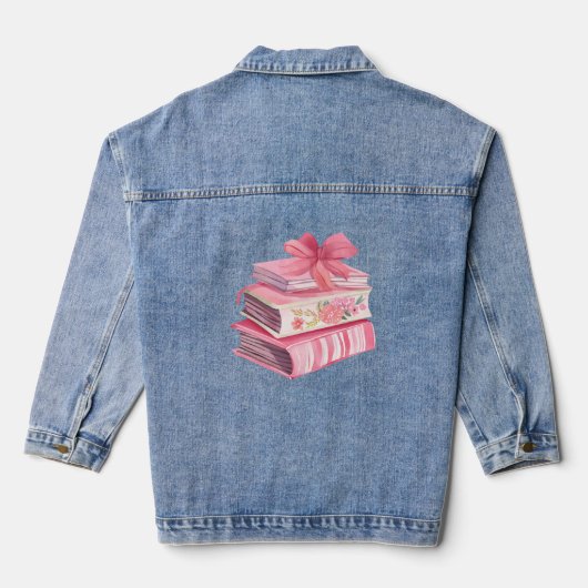 Bookish roze waterverf boog lezen liefde denim jacket (Achterkant)