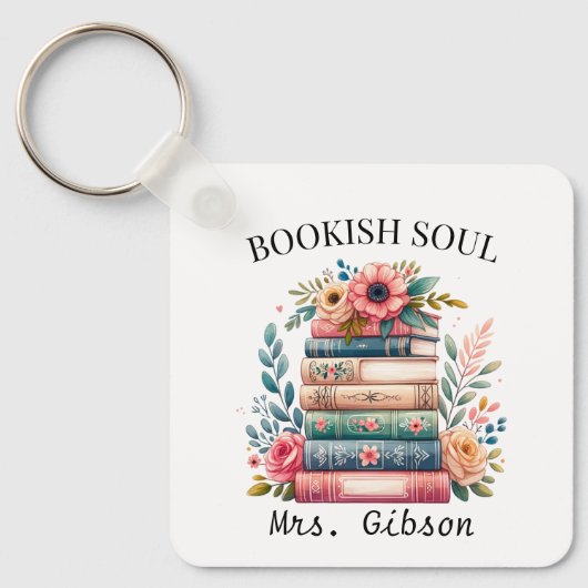 Bookish Soul Book Lover Bookworm Bewerkbare Sleute Sleutelhanger (Voorkant)