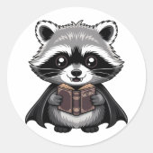 Bookish Vampire Raccoon Gothic Ronde Sticker (Voorkant)