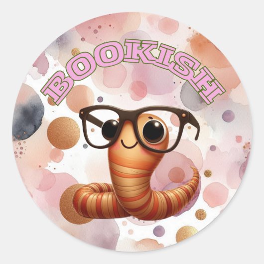 Bookish Worm Whimsical Sticker (Voorkant)
