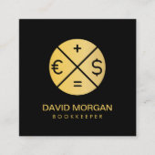 Bookkeeper Calculator Zwart en Goud Vierkante Visitekaartje (Voorkant)