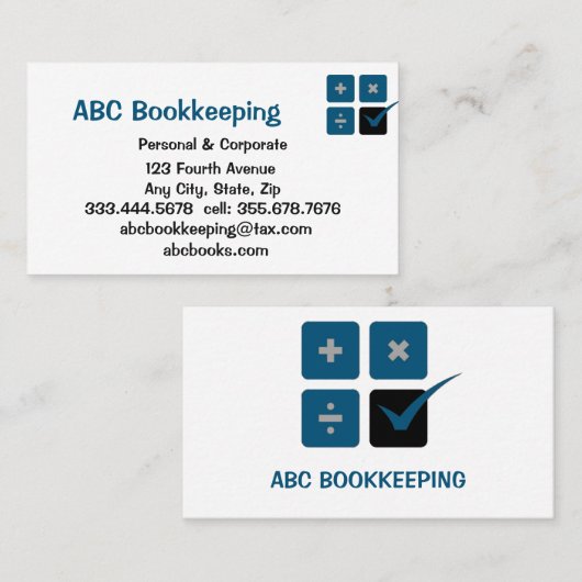 BOOKKEEPING - Diensten op het gebied van de vennoo Visitekaartje (Voorkant / Achterkant)