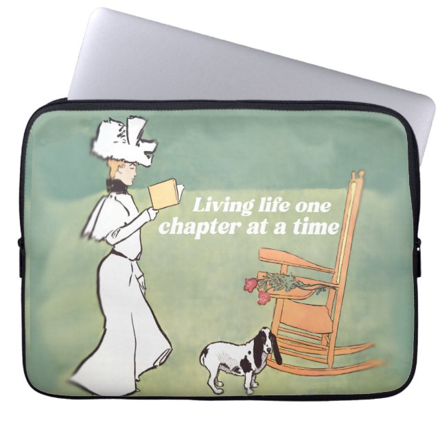 Booklover Woman And Dog Reading Laptop Sleeve (Voorkant)