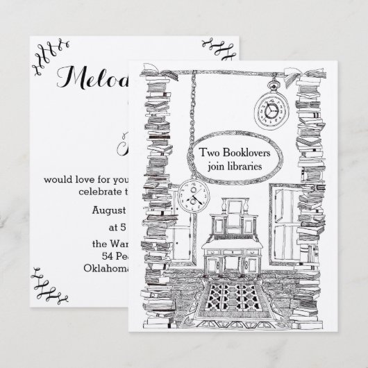 Booklovers Uitnodigingsbruiloft Kaart (Voorkant / Achterkant)