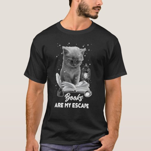 Bookmark Books Are My Escape Cat Reading A Book Lo T-shirt (Voorkant)