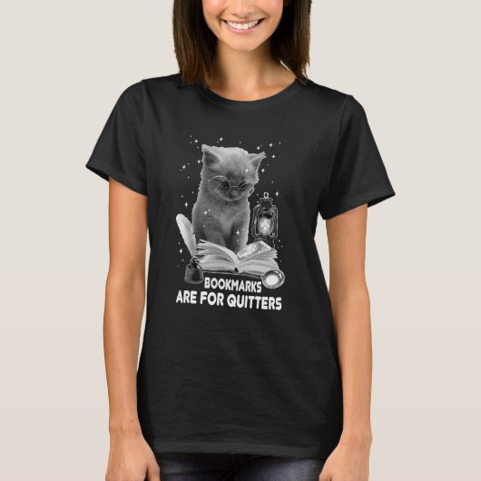Bookmarks Are For Quitters Cat Reading A Book Love T-shirt (Voorkant)