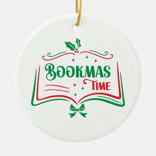 Bookmas Time Reading Book Lover Holiday Print Appa Keramisch Ornament (Voorkant)