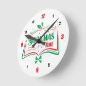 Bookmas Time Reading Book Lover Holiday Print Appa Ronde Klok (Hoek)