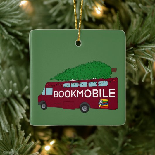 Bookmobile with Christmas Tree on Top Keramisch Ornament (Boom)