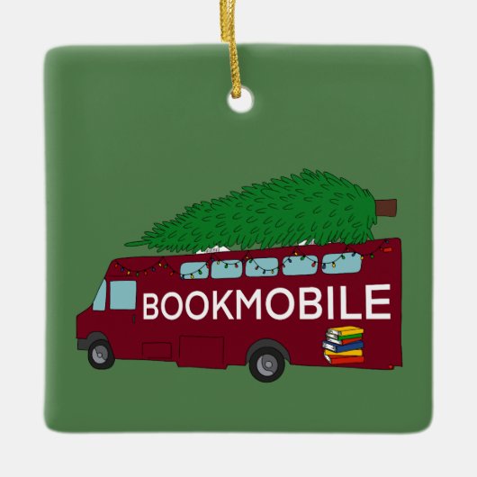 Bookmobile with Christmas Tree on Top Keramisch Ornament (Voorkant)