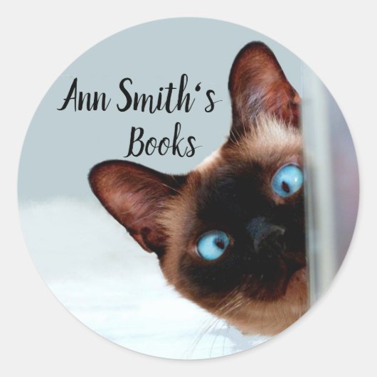 Bookplate aan te passen Grappige Peeking Cat Ronde Sticker (Voorkant)