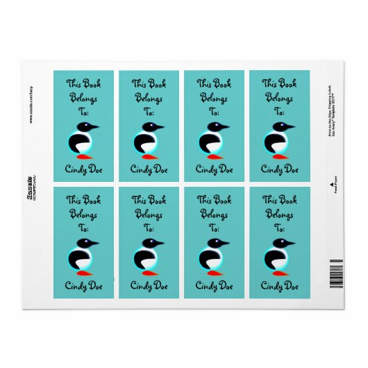 Bookplate Boekenlabel Fun Penguin Bird Neon Schatt Etiket (Full Sheet)