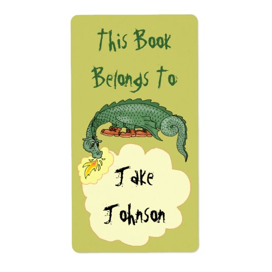 Bookplate Dragon Ademt Naam Boek Label Behoort (Voorkant)
