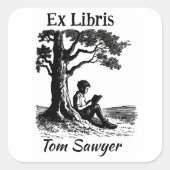 Bookplate - Jongen lezen onder boom - Vierkante Sticker (Voorkant)