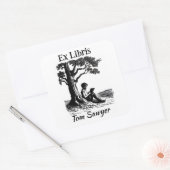 Bookplate - Jongen lezen onder boom - Vierkante Sticker (Envelop)
