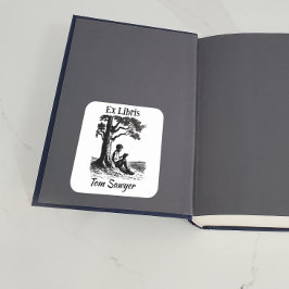 Bookplate - Jongen lezen onder boom - Vierkante Sticker