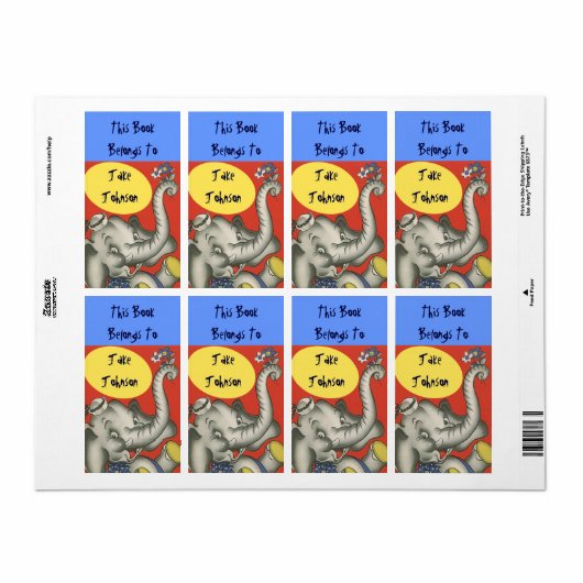 Bookplate Schattigee olifant naam boek label behoo (Full Sheet)