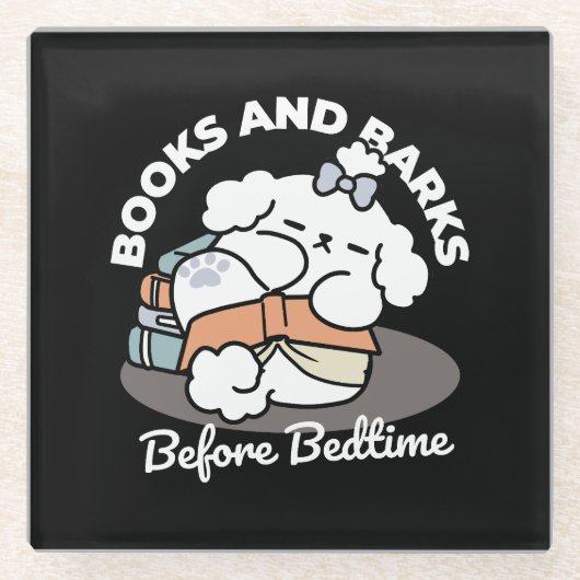 Books and Barks – Cute Sleepy Dog Reading Design Glazen Onderzetter (Voorkant)
