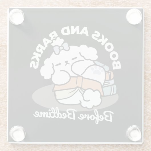 Books and Barks – Cute Sleepy Dog Reading Design Glazen Onderzetter (Achterkant)