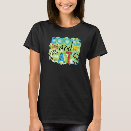 Books And Cats Graphic Patchwork Cat T-shirt (Voorkant)