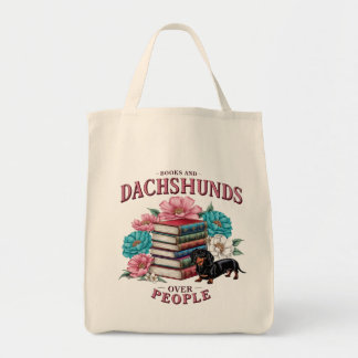 Books and Dachshunds Over People Floral Book Lover Tote Bag