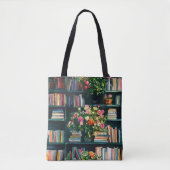 Books and Flowers on Bookshelf Tote Bag (Voorkant)