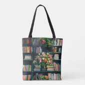 Books and Flowers on Bookshelf Tote Bag (Achterkant)
