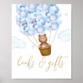 Books and Gifts Teddy Bear Blue Baby shower Sign Poster (Voorkant)