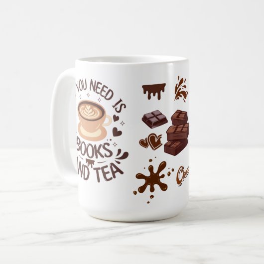 Books and Tea Cozy Reader Graphic Koffiemok (Voorkant links)