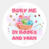 Books and Yarn Crochet Basket Art Ronde Sticker (Voorkant)
