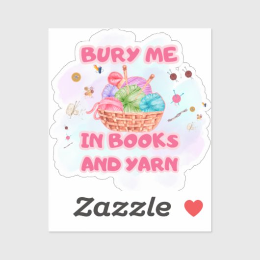Books and Yarn Crochet Basket Art Sticker (Vel)