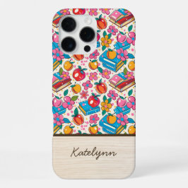 Books & Apple Teacher Phone Case • Custom Name iPhone 16 Pro Max Hoesje