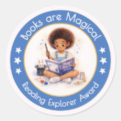 Books are Magical Reading Explorer Award Ronde Sticker (Voorkant)