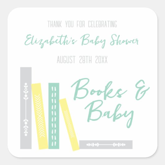 Books Baby Shower Vierkante Sticker (Voorkant)