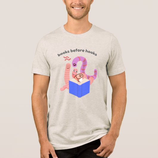 Books Before Hooks Worms Tri-Blend Shirt (Voorkant)