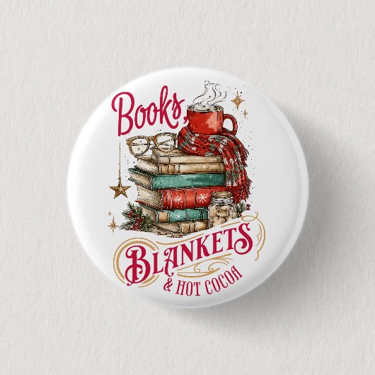 Books Blankets and Hot Cocoa Ronde Button 3,2 Cm (Voorkant)