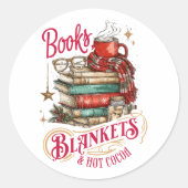 Books Blankets and Hot Cocoa Ronde Sticker (Voorkant)