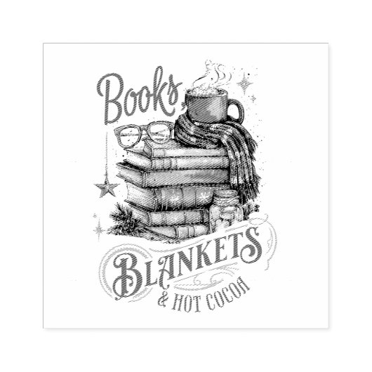 Books Blankets and Hot Cocoa Rubberstempel (Afrduk)