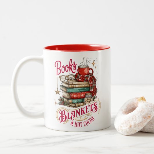Books Blankets and Hot Cocoa  Tweekleurige Koffiemok (Met donut)