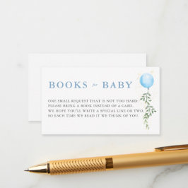Books Blue Balloon Soft Greenery Boy Baby Shower Informatiekaartje