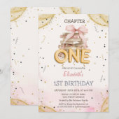 Books Bow Confetti Watercolor 1st Birthday  Kaart (Voorkant / Achterkant)