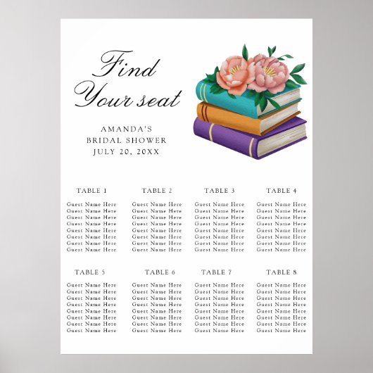 Books Bridal shower Wedding seating chart Poster (Voorkant)