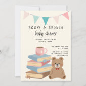 Books & Brunch Neutral Books & Teddy Baby Shower Kaart (Voorkant)