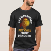Books Cat Dragons Funny Bookish Bookworm Fantasy B T-shirt (Voorkant)
