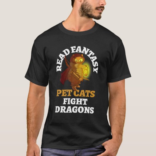 Books Cat Dragons Funny Bookish Bookworm Fantasy B T-shirt (Voorkant)